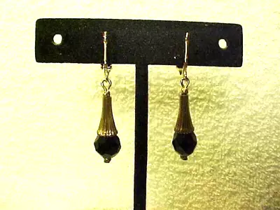 Vintage Gold Tone Sarah Coventry Facit Black Bead & Cone Dangle Clip Earrings • $12.99