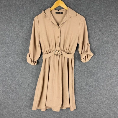 $14.95 • Buy Boohoo Dress Womens 12 Beige A Line Occasion Event Formal Wavy Flowy Ladies