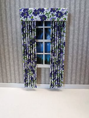 Flower Patch Purple Print Dollhouse Curtains 1:12 Scale • $9.95