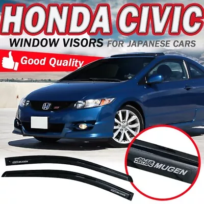 For 06-11 Honda Civic Coupe Window Visor Guard Shade Deflector W/ Chrome Mugen • $49.99