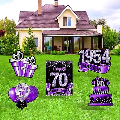 5Pcs Purple Black 70th Birthday Yard Sign For Women Happy 70th Birthday Party... • $26.95