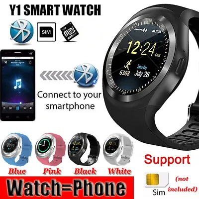 Y1 Smart Watch Bluetooth Phone Mate Round Screen For IOS Android Phone LOT • £18.30