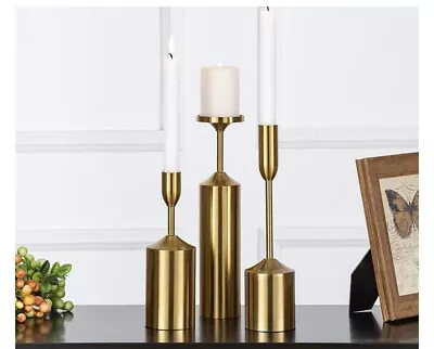 £35 • Buy Metal Taper Candle Holders Candlestick Holders Set Of 3, Iron Brass Candle Hold