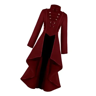 Womens Steampunk Gothic Long Coat Tail Jacket Cosplay Costume Suit Red M • £25.73