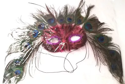 Mardi Gras Eye Masks W/Hanging Peacock Feathers Lot Of 5 Halloween New • $21.99