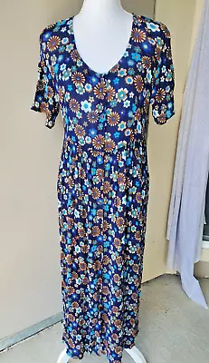 Vintage Coocoon Rome Italy Maxi Dress Women XXS-XS Blue Floral Gauzy Tie Vibrant • $49.88