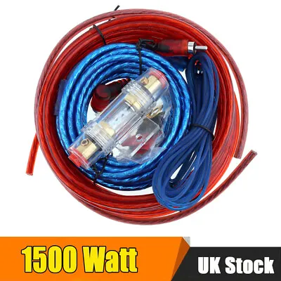 Car Amp Amplifier Cable Sub Subwoofer Audio System Wiring Kit 1500 Watt AMP RCA • £6.37