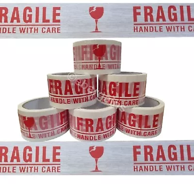 2 4 6 12 36 Strong Fragile Handle With Care Printed Tape 2  48mm X 66m Packaging • £5.89