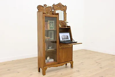Victorian Oak Antique Side By Side Secretary Desk & Bookcase #46045 • $1475
