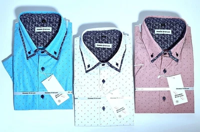 Mens Paisley Double Collar Short Slvs Formal Casual Holiday Shirt Fm £12.99 (542 • £16.99