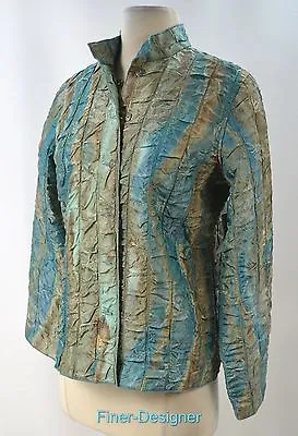 Erin London Light Coat Jacket Pucker Top Silver Turquoise Shimmer Crinkle PS NEW • $34.95