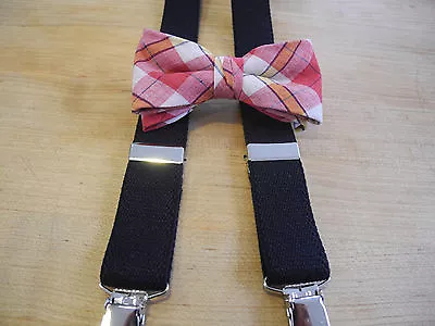 Suspender Set Boys Red/ylw Madras Bow/ Black Suspender/usa Made • $4.25