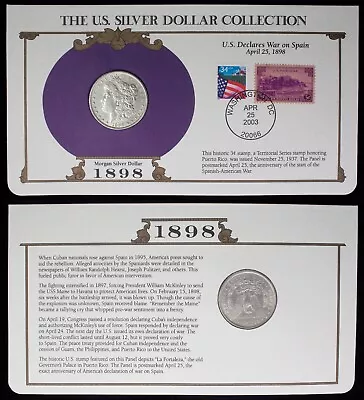1898 Morgan Silver Dollar $1 ~ AU Details ~ Coin & Stamp Set In Display • $26