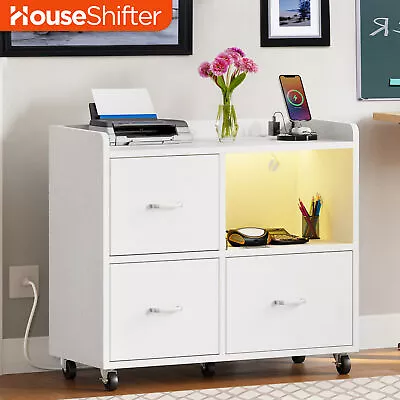 Lateral Wooden 3 Drawer Filing Cabinet 33  Mobile File Office Storage Charge Hub • $111.99