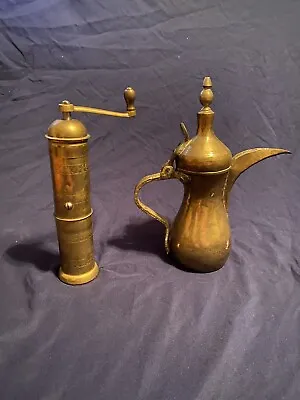 Vintage Brass Dallah Coffee Pot And Coffee Pepper Grinder. Arabic Middle Eastern • $56