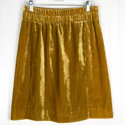 J.Crew Womens A Line Skirt Yellow Knee Length Elastic Waist Velvet Petites MP • $28.49