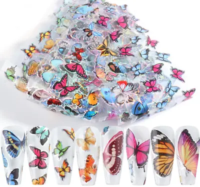 10Pcs Big Size Laser Butterfly Nail Art Transfer Foil Sticker Manicure 8102 • $2.95