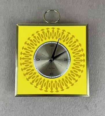 Vintage Seth Thomas Wall Clock 9 X9  MCM Atomic Yellow Brass Frame • $69.99