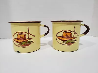 Lot Of 2 Vintage Monterrey Western Ware Enamelware Coffee Cup Cowboy Hat Lasso • $49.99