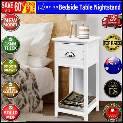 Artiss Bedside Tables Drawers Side Table Cabinet Nightstand White Vintage Unit • $49.88