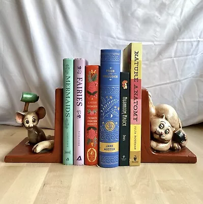 Cute Retro Cat And Mouse Bookends Cute Quirky Farmhouse Cottagecore Stlye • $25