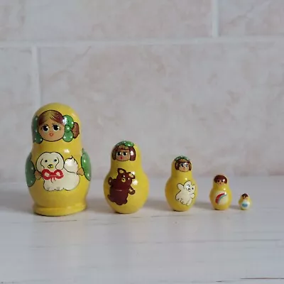 Russian Nesting Doll Babushka Matryoshka Hand Paint Wooden Dolls 5pc Set Yellow • £12.99