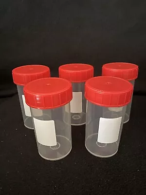 5 X 180ml  Plastic Sample Specimen Bottle Container With Red Screw Top • £6.98