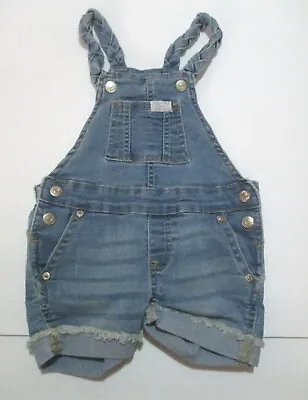 Infant Girls 7 For All Mankind Blue Denim Braid Shortall Overalls Outfit Sz 12 M • $5.58