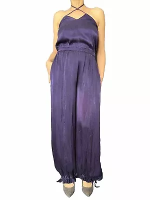 Michelle Jonas Wide-legged Plum Halter Jumpsuit Petite Small • $35