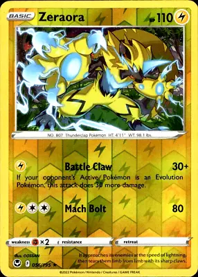 Zeraora 056/195 Reverse Holo Silver Tempest Pokemon Card NM • $2.99