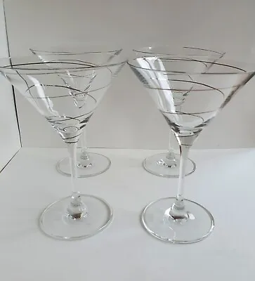 4 X Vintage Style Silver Metallic Swirl Ribbon Band Martini / Cocktail Glasses  • £23