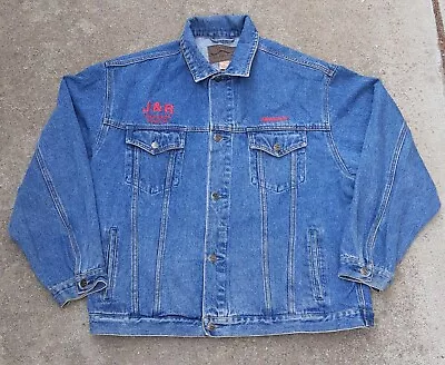 Vintage J&R Express Kenworth Semi Trucks Embroidered Denim Trucker Jacket XL • $25.50