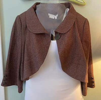 NWT Vintage To The Max Tweed Wool Blend Brown Sienna Bolero Swing Jacket Size M • $42