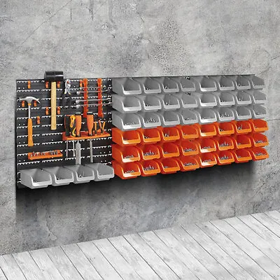 65pc Wall Mounted Storage Bin & Board Set For Garage DIY Tools Rack Organizer  • £29.95