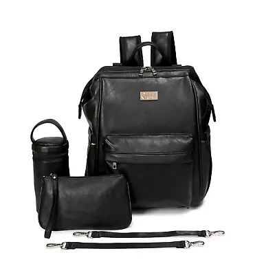 ELF PHOENIX Nappy Bag Backpack Faux Leather Black 5 Pcs Set Baby Mummy Dad Gift • $149.99