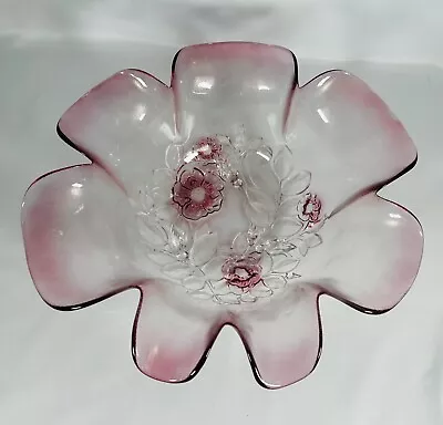 Vintage Mikasa Rosella Pattern 10  Fluted Bowl Frosted Pink Flowers Ruffled Edge • $17.99