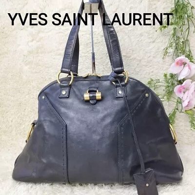 Yves Saint Laurent Rive Gauche Muse Handbag Tote Shoulder Dark Black Leather • £240.14