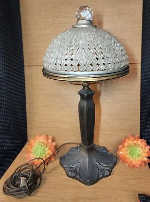 Art Nouveau Floral Lamp W/ Czech Crystal Beaded Basket Lamp Shade  • $189.95