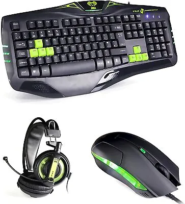 E-Blue Cobra Gaming Keyboard With Mouse And Headset - Green • £43.50