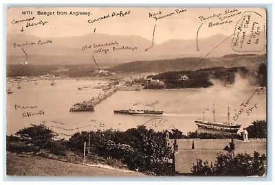 1911 Ship Sailing Bangor From Anglesey Wales Unposted Antique Postcard • £28.46