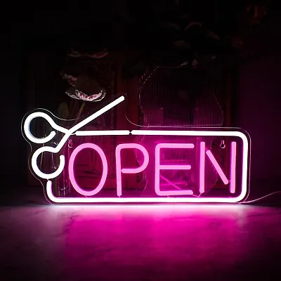 Wanxing Open Neon Signs Wall Decor For Business Salon Barber Hairdressers • £39.99