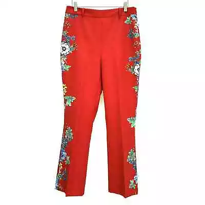 Zara Floral Slim Boot Crop Pants Size XS Red Multi  • $36