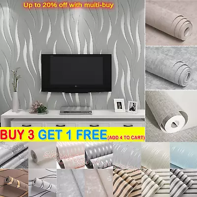3D Damask Sliver Wave Wallpaper Silver Grey Wall Paper Cover Home Room Decor 10M • £7.99