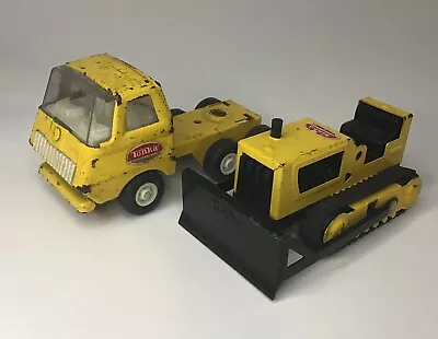 Vintage Tonka Metal Trucks Toys Mound Minn Small Yellow Bulldozer And Truck 5” • $19