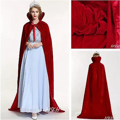 71  Full Length Velvet Satin Cloak High Collar Cape Parade Pageant Costume - Red • $59.90