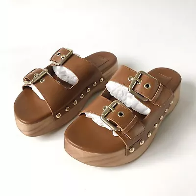 ZARA Brown Leather Buckled Clog Sandals Size 38/7.5 US • $75