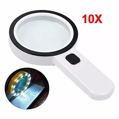 10X Handheld Magnifying Glass With 12 Led Lights 80mm Large Optical Lens Reading • $43.28