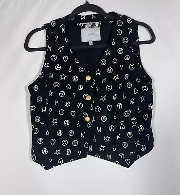 Moschino Vintage Black Vest Peace Hearts Smiley Faces Stars Size 10 • $129.99