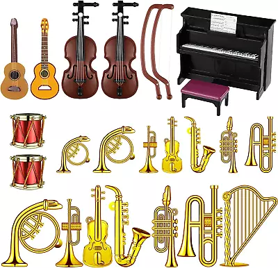 24Pcs Dollhouse Musical Instruments Miniature Violin Piano Trumpet Saxophone • $20.88