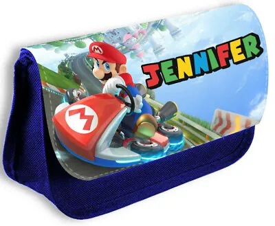Personalised Blue  Pencil Case Any Name Mario Bag School Kids Stationary 145 • £12.99